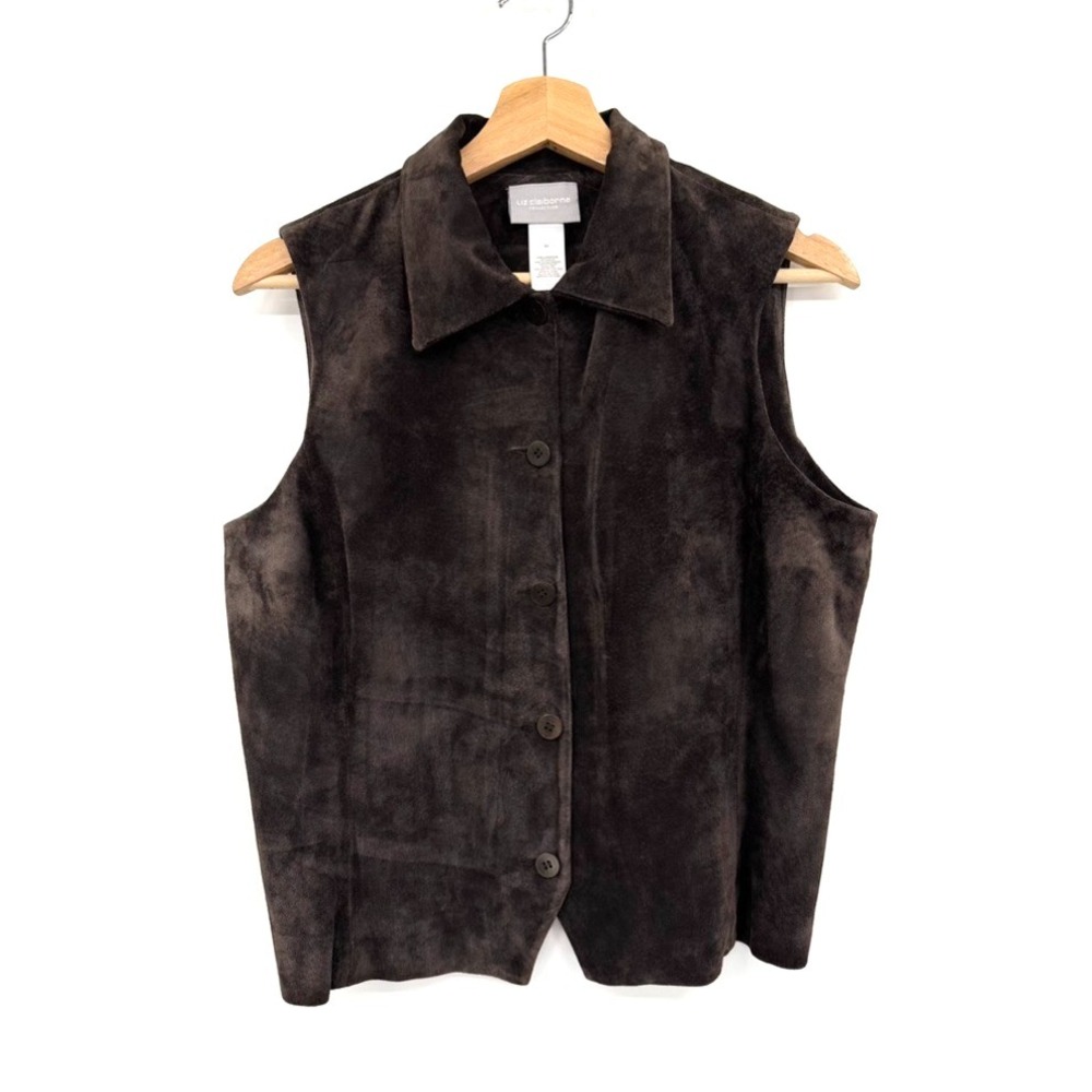 Liz Claiborne Collection Suede Vest Women's M Brown Button Front Boho Western